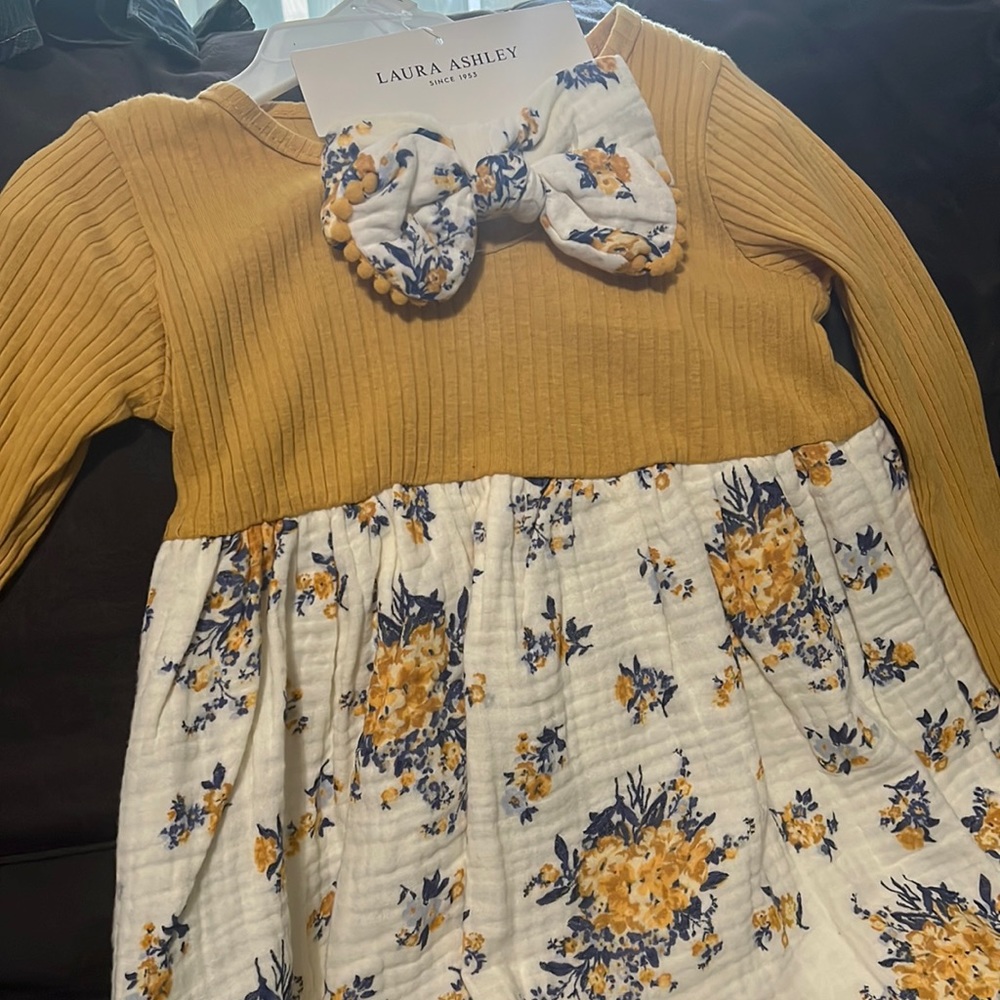 Yellow and blue Laura Ashley dress with matching headband NWT